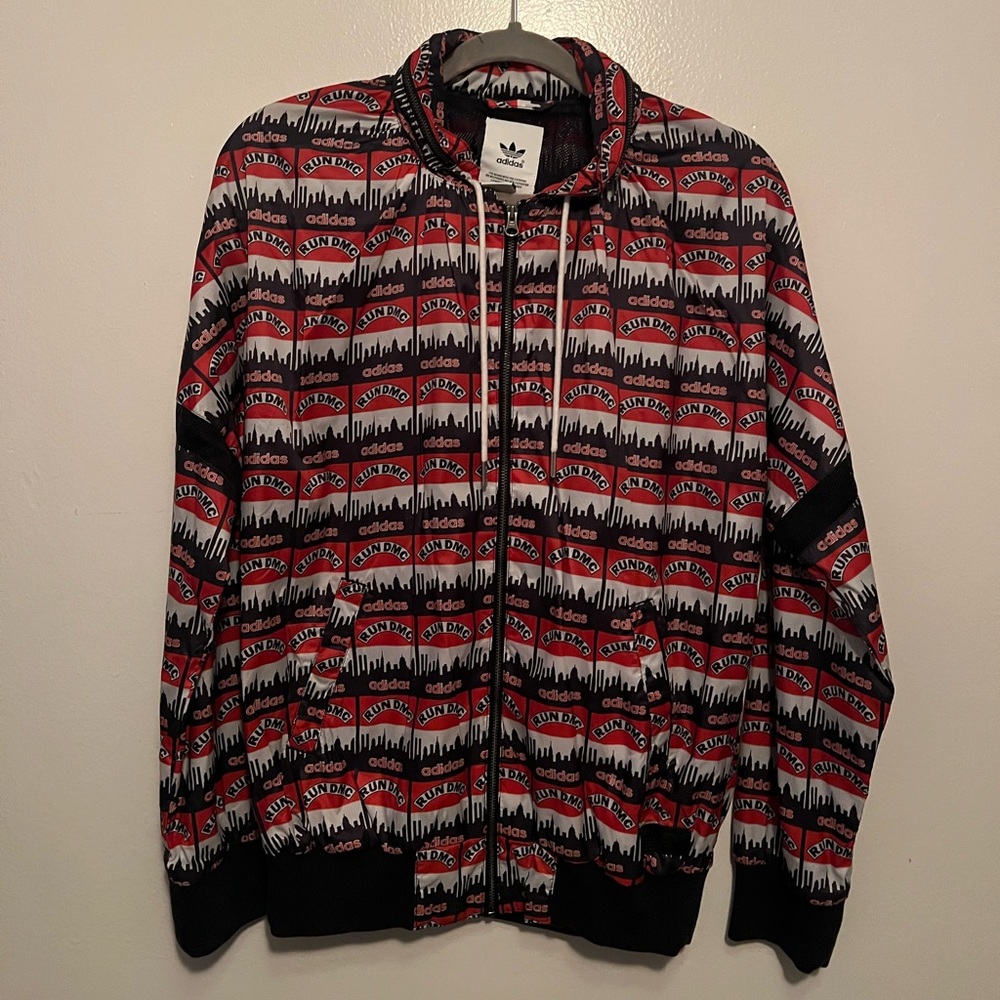 Adidas RUN DMC Graphic Zip-Up windbreaker jacket- Red, Black, White XS